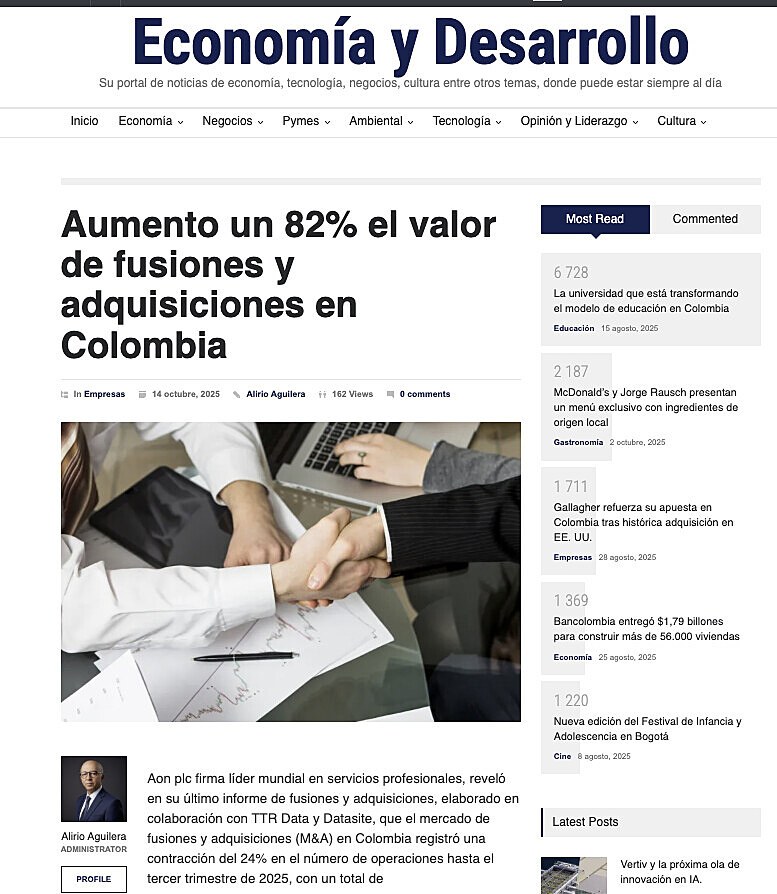 Aumento un 82% el valor de fusiones y adquisiciones en Colombia